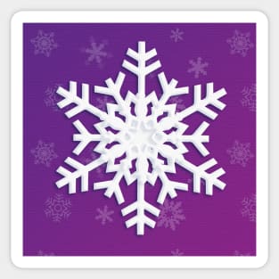 Snowflake Winter Holiday Christmas Decoration. White Snowflake on purple background. Sticker